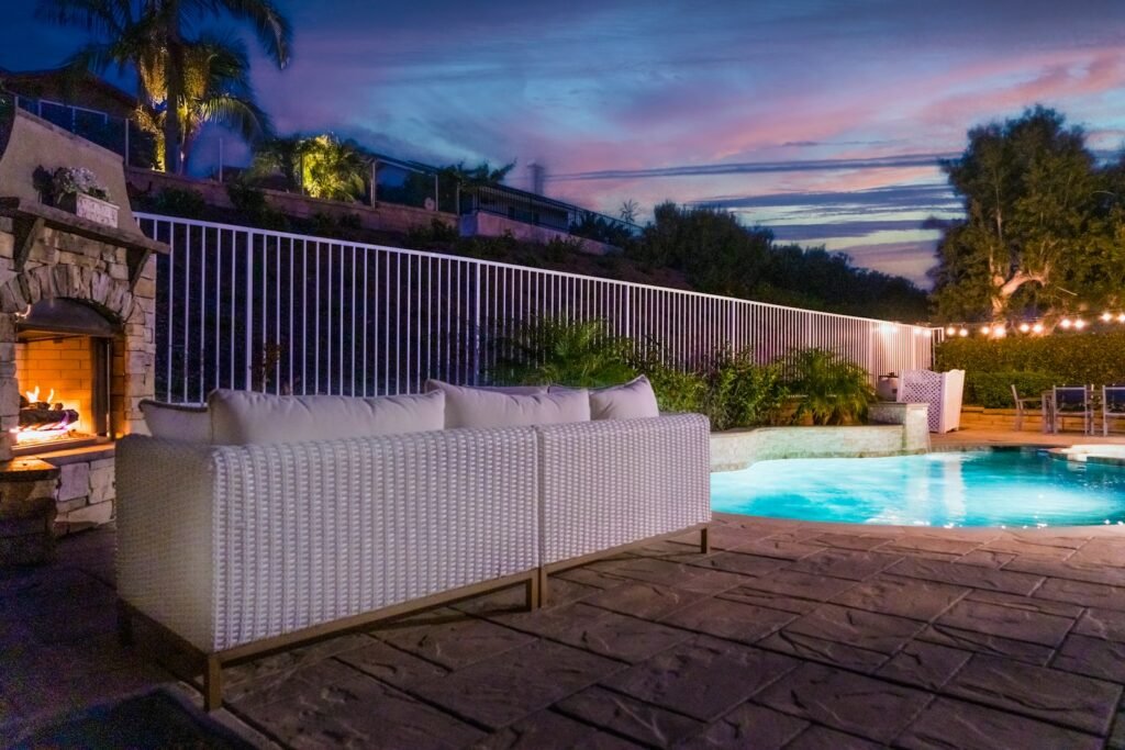 Backyard pool at dusk, ready for heated evening swims