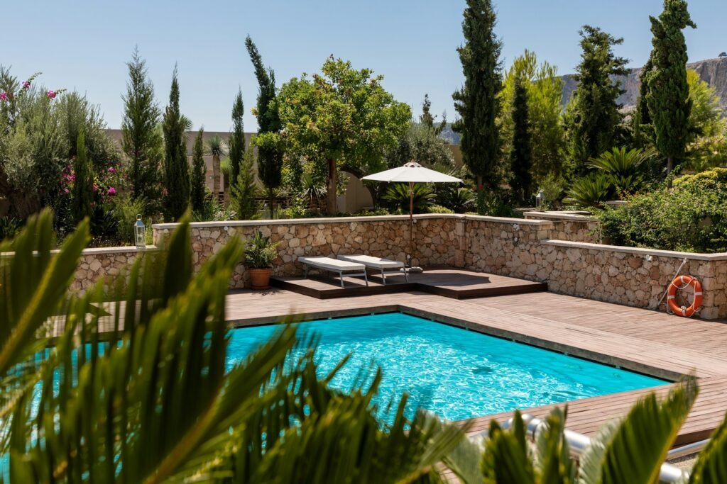 Clean residential pool with clear water after pool cleaning in Irvine