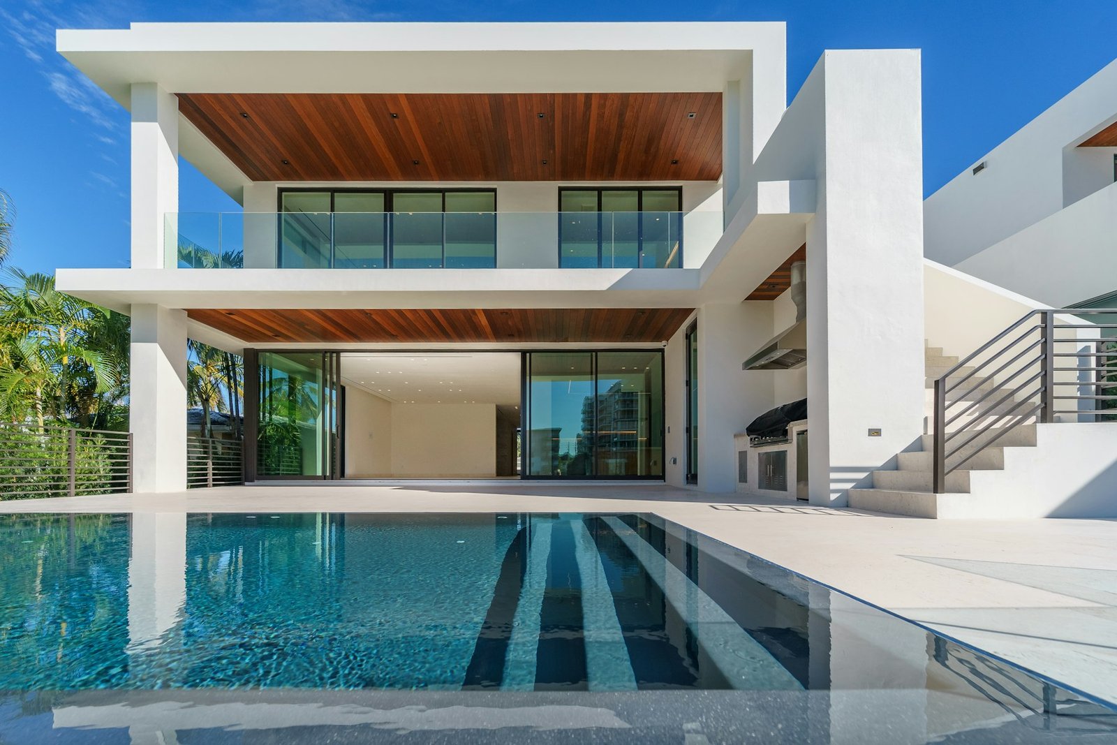 Clean backyard swimming pool at a modern home in Irvine, CA